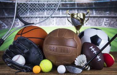 Spor ekipmanları ve topların arka planı