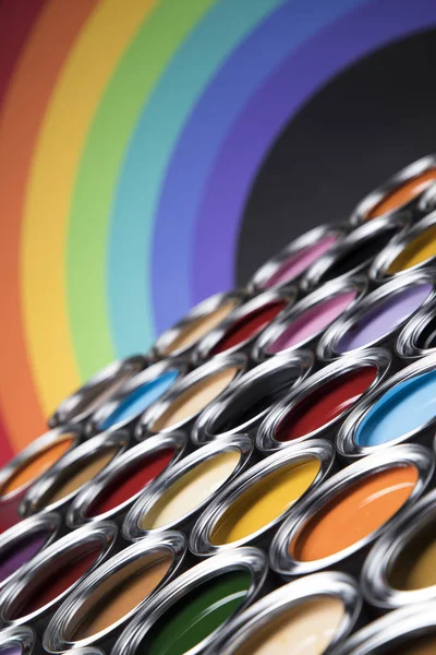 Farbdosen Farbpalette Und Regenbogenfarben — Stockfoto