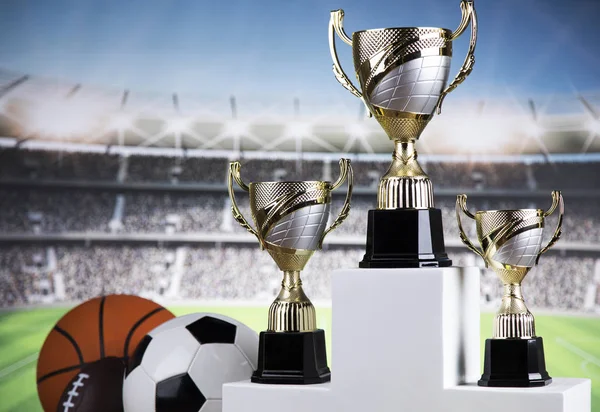 Cups Winners Award White Podium Sport Background — Stock Photo, Image