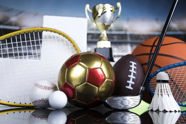 Podium, Winner trophy, Sport equipment and balls — Stock Photo, Image