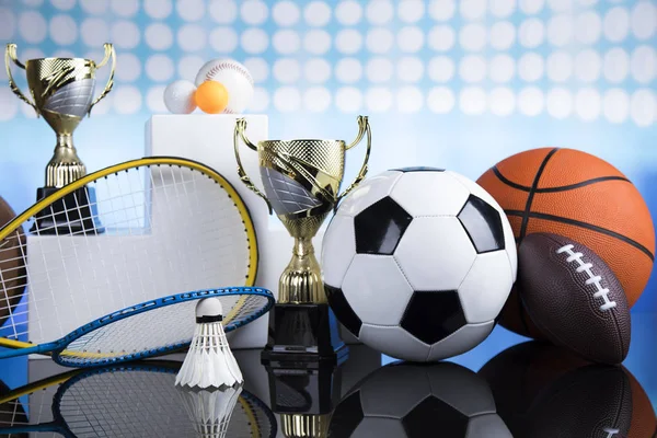 Podium, Winner trophy, Sport equipment and balls