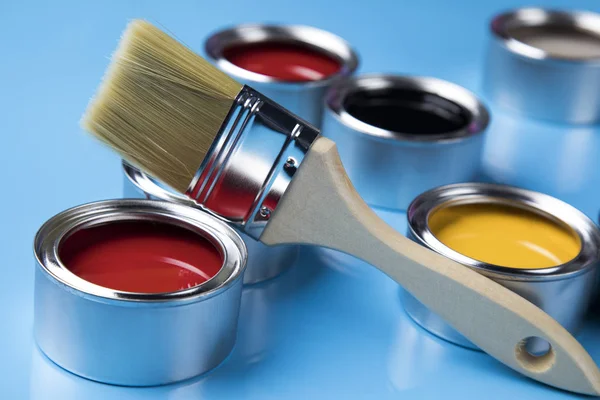 Metal Tin Cans Color Paint Paintbrush Royalty Free Stock Images