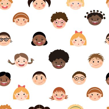 Chlidren'ın gülümseyen yüzler ile vektör sseamless desen.