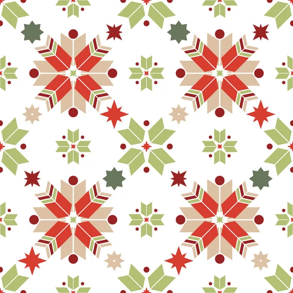 Vector Seamless Pattern Geometric Snowflakes Nordic Pattern Christmas Traditional Colors — Stock Vector