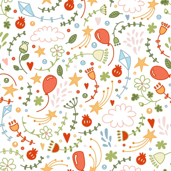 Modèle Floral Sans Couture Vectoriel Doodle Bon Fond Décoratif Dessiné — Image vectorielle