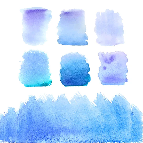 Ensemble Vectoriel Taches Abstraites Aquarelle Bleue Bordure Illustration Dessinée Main — Image vectorielle
