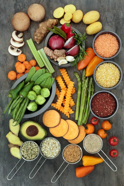 Mode Vie Sain Concept Alimentaire Avec Légumes Graines Légumineuses Sélection — Photo