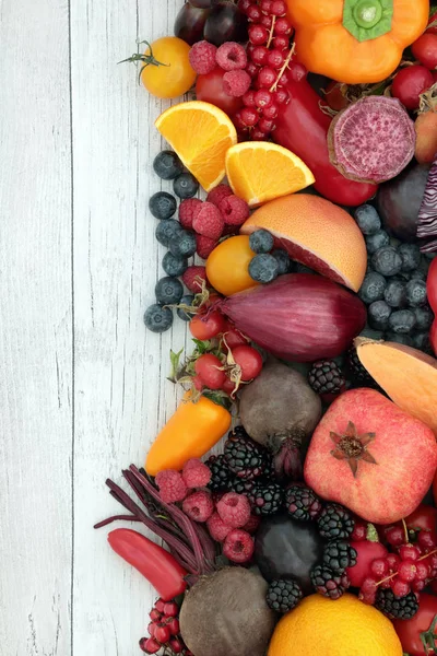 Super Hälsa Mat Frukt Och Grönsaker Bakgrund Gränsen Hälsosam Kost — Stockfoto