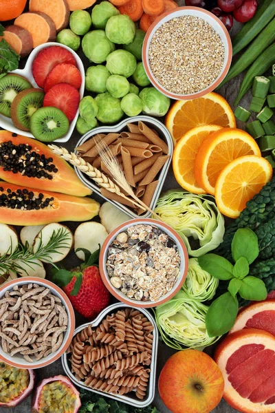 Vysoké Vlákniny Zdravou Výživou Koncept Čerstvým Ovocem Zeleninou Celozrnné Těstoviny — Stock fotografie