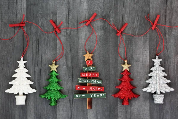 Pendurado Árvore Natal Bauble Decorações Uma Linha Cordas Com Estacas — Fotografia de Stock