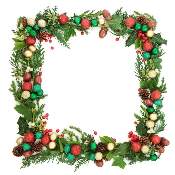 Festive Christmas Winter Square Wreath Fir Leaf Sprigs Holly Berries — Stock Photo, Image
