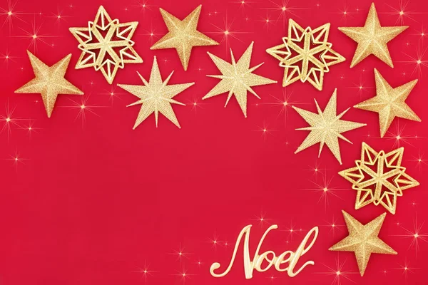 Vánoční Abstraktní Dekorace Hvězda Cetka Třpytky Zlaté Noel Podepsat Červeném — Stock fotografie
