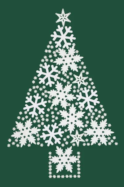 緑の背景にスノーフレーク安ピカ装飾と抽象的なクリスマス ツリー ホリデー シーズンのお祝いグリーティング カード — ストック写真