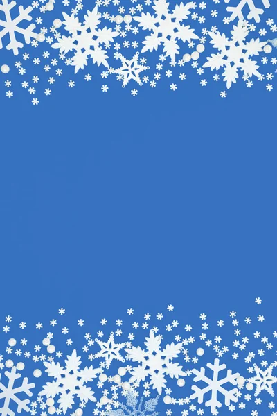 Fronteira Fundo Floco Neve Fundo Azul Cartão Festivo Para Férias — Fotografia de Stock