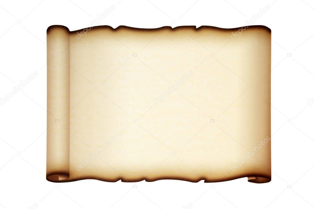 Parchment paper scroll isolated on white background.
