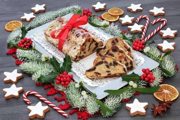Stollen Christmas Cake Gingerbread Biscuits Winter Flora Dried Fruit Spice — Stock Photo, Image
