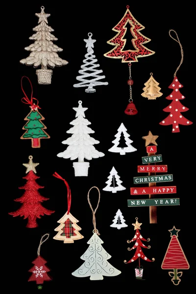 Vánoční Stromeček Cetka Výběr Dekorace Pro Slavnostní Sezónu Černém Pozadí — Stock fotografie