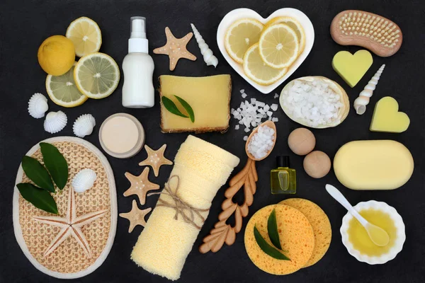 Trattamento Bellezza Naturale Cura Della Pelle Del Corpo Con Limone — Foto Stock