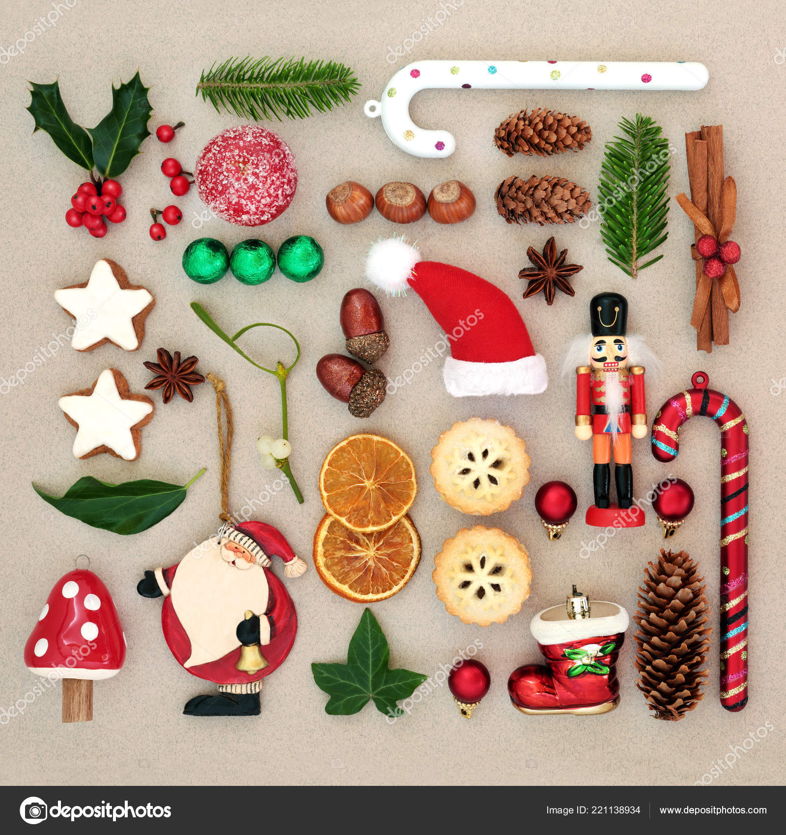 Traditional Symbols Christmas Selection Food Old Fashioned Retro
