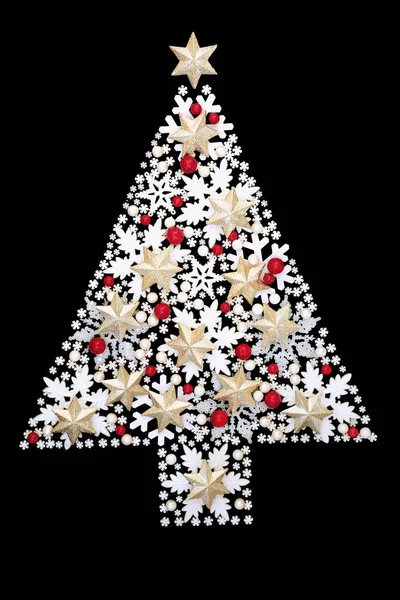 Abstract Christmas Tree Star Snowflake Ball Bauble Decorations Black Background — Stock Photo, Image