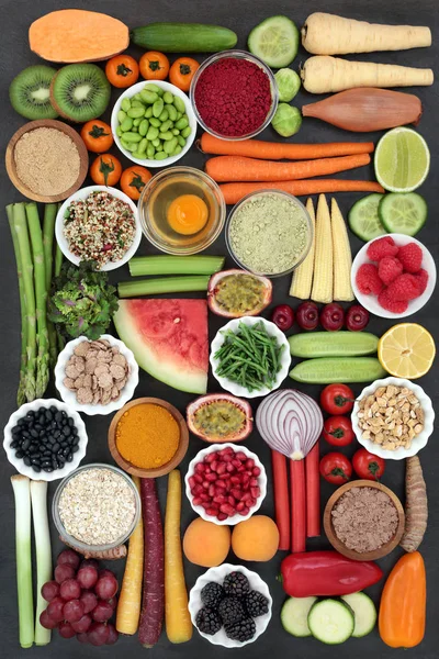 Concepto Súper Alimento Para Una Dieta Saludable Con Frutas Verduras — Foto de Stock