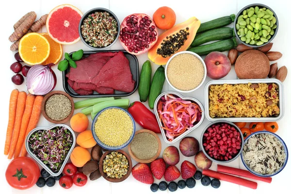 Diät Superfood Auswahl Zur Gewichtsabnahme Mit Gemüse Obst Fleisch Getreide — Stockfoto