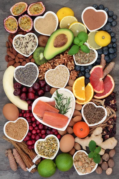 Angst Und Stress Lindernde Gesunde Ernährung Mit Kräutern Und Gewürzen — Stockfoto