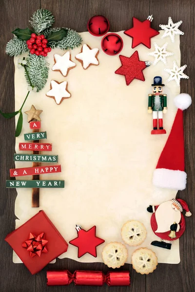 Carta Blanco Navidad Decoraciones Pasteles Picados Galletas Jengibre Acebo Invierno —  Fotos de Stock