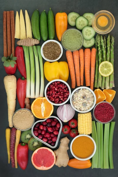 Концепция Супер Питания Здорового Образа Жизни Фруктами Овощами Дамбами Травами — стоковое фото