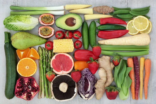 Concepto Alimentación Saludable Para Fitness Con Verduras Frescas Frutas Hierbas —  Fotos de Stock