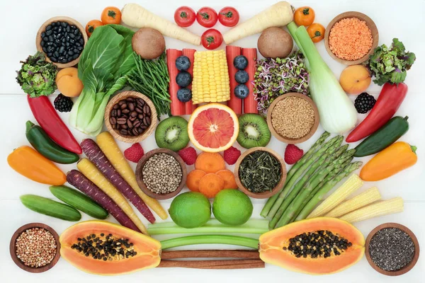 Super Alimento Para Conceito Estilo Vida Saudável Com Frutas Legumes — Fotografia de Stock