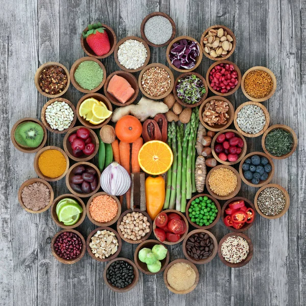 抗酸化物質 アントシアニン ビタミン 食物繊維の高いスーパー食品と健康的な生活の概念のための健康食品 トップ ビュー — ストック写真
