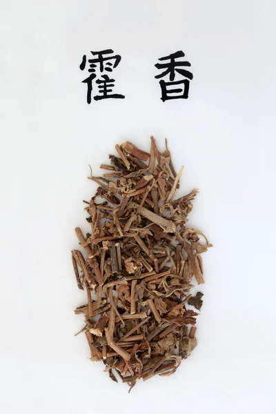Koreanisches Minzkraut Das Der Chinesischen Kräutermedizin Mit Kalligraphischer Schrift Verwendet — Stockfoto