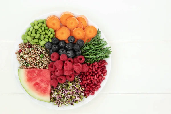 Vers Gezondheid Voedsel Met Quinoa Salade Gekiemde Zaden Edamame Bonen — Stockfoto