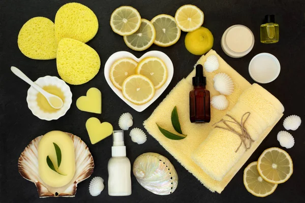 Lemon Spa Beauty Skin Care Body Care Treatment Products Including — Stock Photo, Image