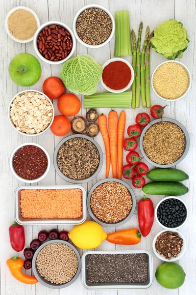 Food Detox Liver Concept Fresh Fruit Vegetables Legumes Supplement Powder — Stock Photo, Image