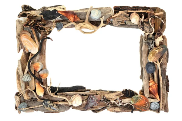 Rusztikus Driftwood és a Seashell frame — Stock Fotó