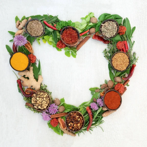 Heart Shaped Herb and Spice Wreath — Stock Photo, Image