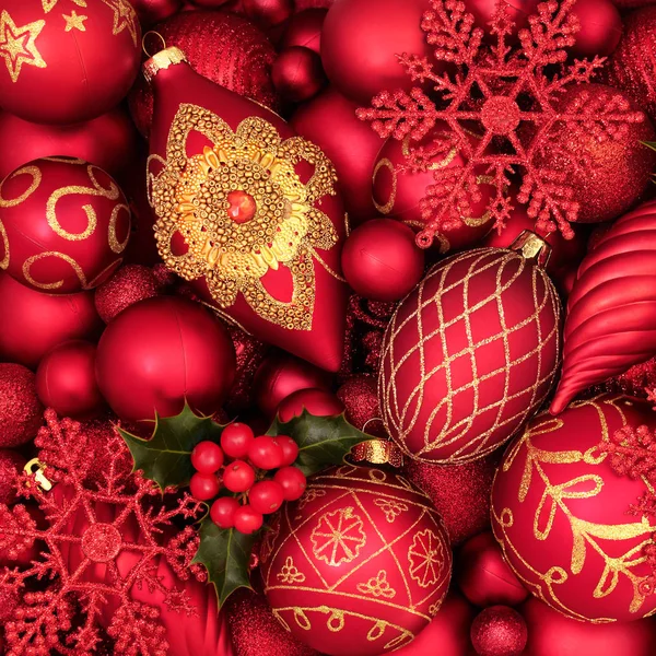 Holly and Christmas Baubles — Stock Photo, Image