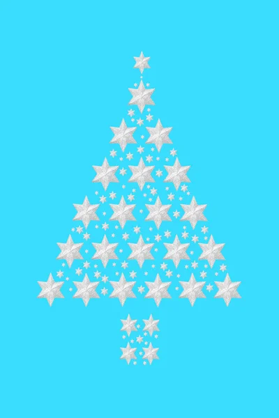 Árvore Natal Composição Estrela Prata Fundo Azul Pastel Conceito Design — Fotografia de Stock