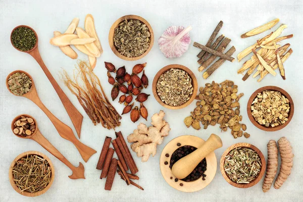 Kruiden Specerijenverzameling Die Wordt Gebruikt Natuurlijke Chinese Kruidengeneeskunde Astma Verlichten — Stockfoto