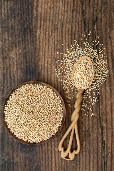 Puffed Quinoa Grain Health Food Bowl Lovespoon Highly Nutritious Rich — Stock Photo, Image
