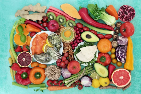 Superfood Para Fitness Con Alimentos Saludables Ricos Antioxidantes Vitaminas Proteínas — Foto de Stock