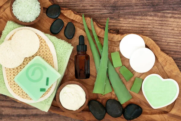Skincare Szépségápolás Aloe Vera Kozmetikai Spa Termékek Olíva Tölgy Csillapítja Jogdíjmentes Stock Fotók