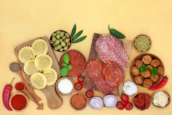 Limpiar Comer Comida Italiana Saludable Dieta Con Carnes Lácteos Pasta — Foto de Stock