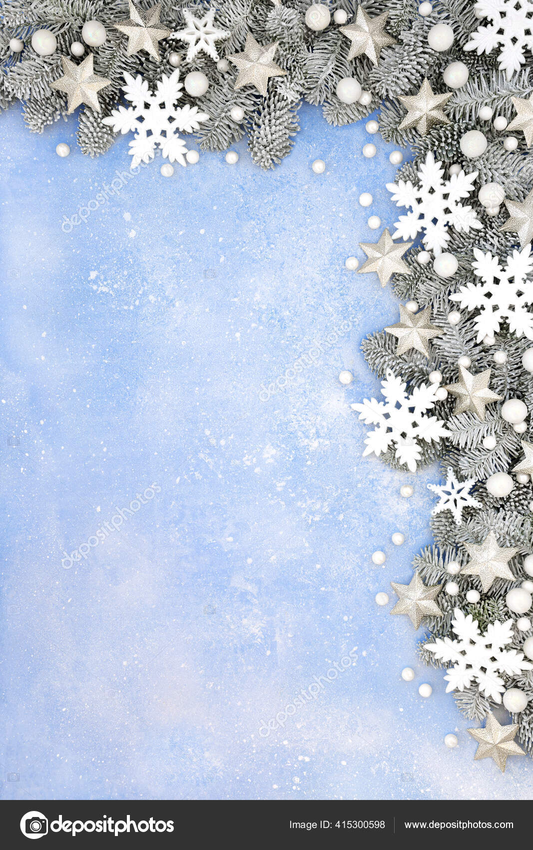 Invierno Navidad Copo Nieve Borde Estrella Con Abeto Cubierto Nieve — Foto  de stock #415300598 © marilyna, image size:1067x1700