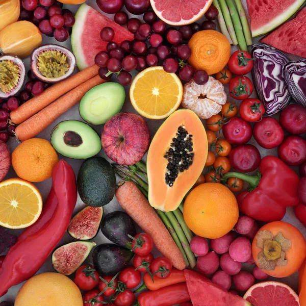 Rostlinné Veganské Potraviny Vysokým Obsahem Lykopenu Ovocem Zeleninou Vysoký Obsah — Stock fotografie