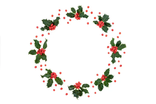 Abstract Winter Christmas New Year Natural Holly Berry Wreath Loose — Stock Photo, Image