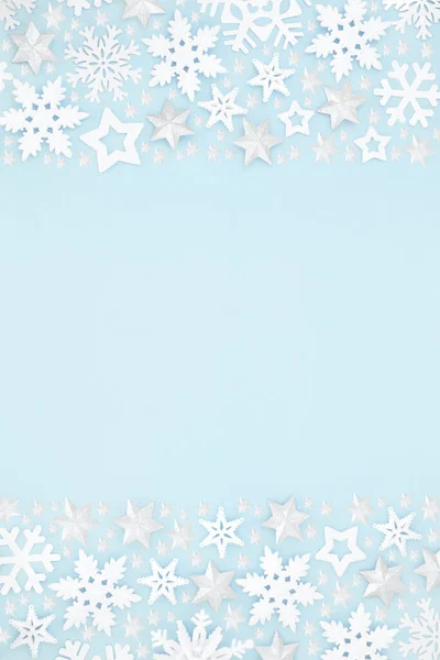 Star Snowflake Christmas Background Border Composition Pastel Blue Winter Xmas — Stock Photo, Image