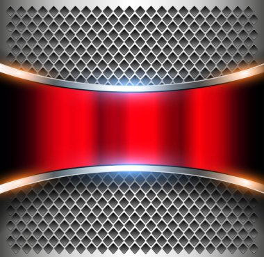 Delikli gümüş desen, vektör metal parlak arka plan üzerinde kırmızı Metalik arka plan afiş